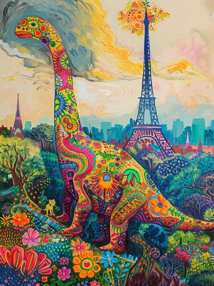 Dinosaur In Paris Painting 2