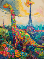 Dinosaur In Paris Painting 2