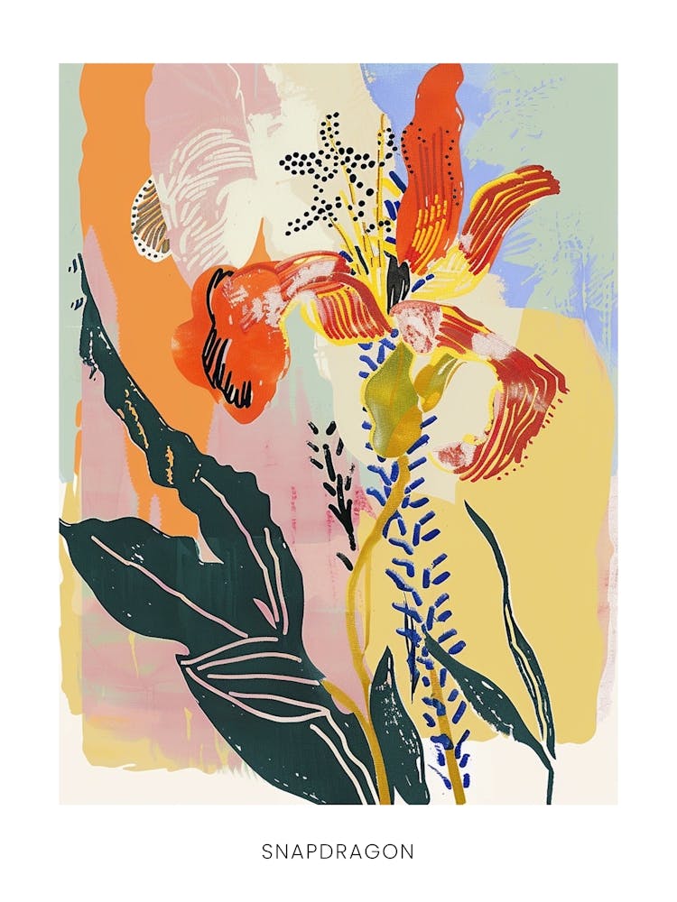 Colourful Flower Illustration Poster Snapdragon 3