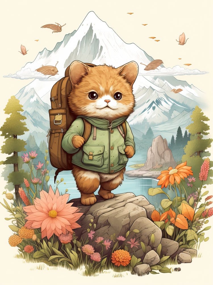 Kawaii Cat Drawings Hiking 3