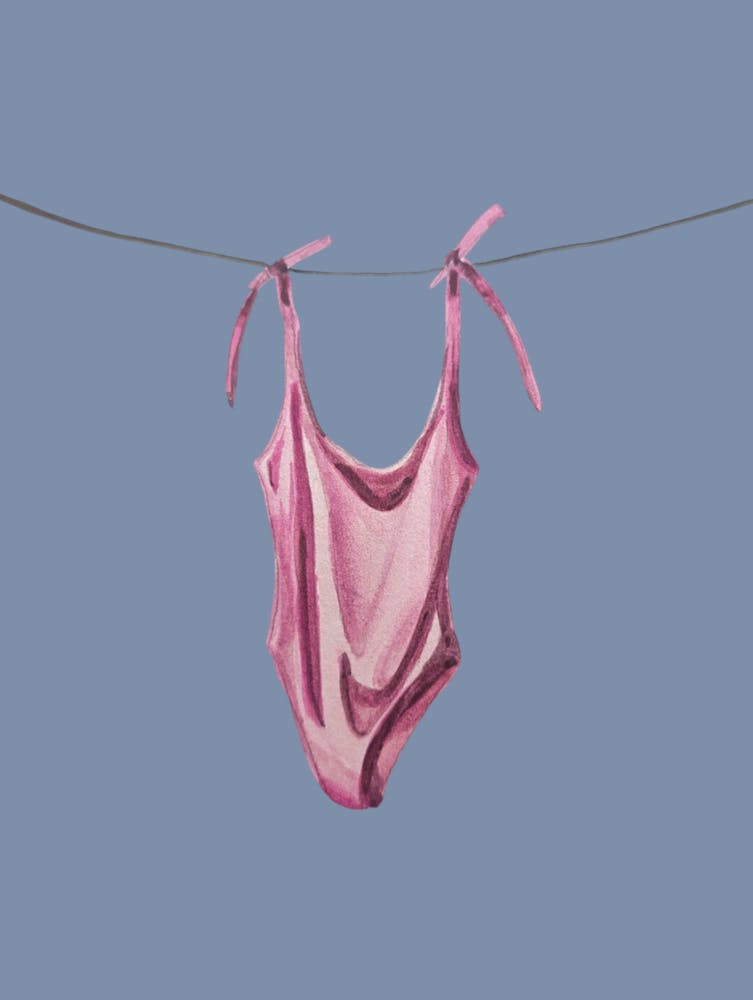 Swimming Costume On Clothes Line Summer Holiday Pink Watercolour