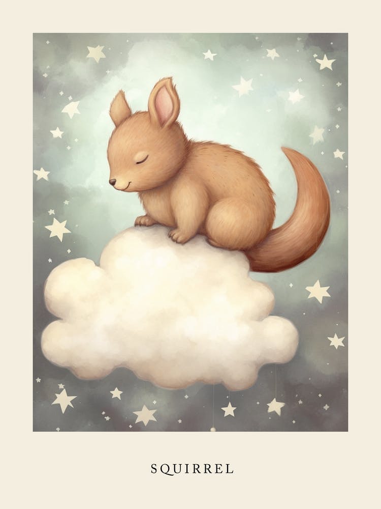 Sleeping Baby Squirrel Nursery Poster