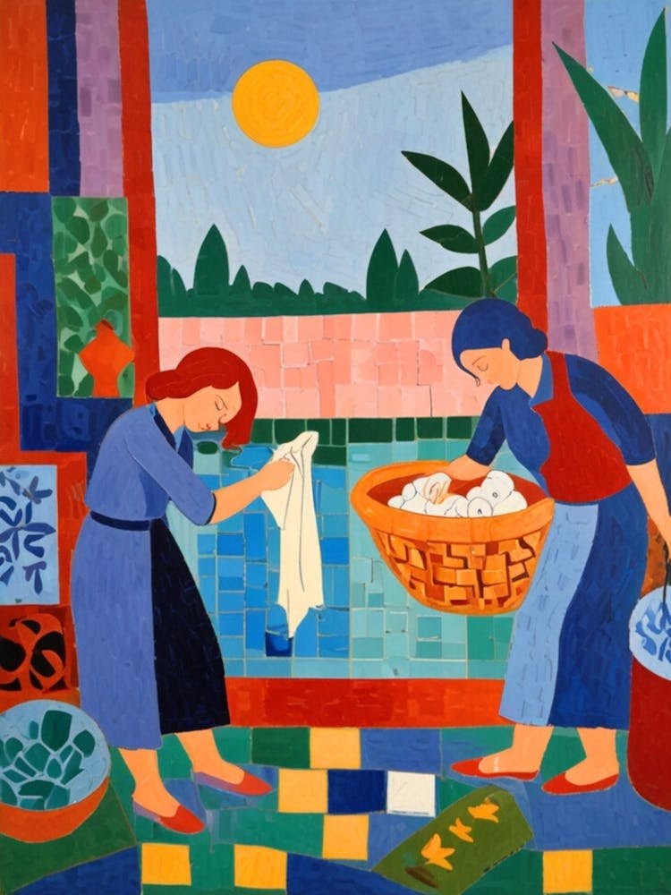 Two Women Washing Clothes
