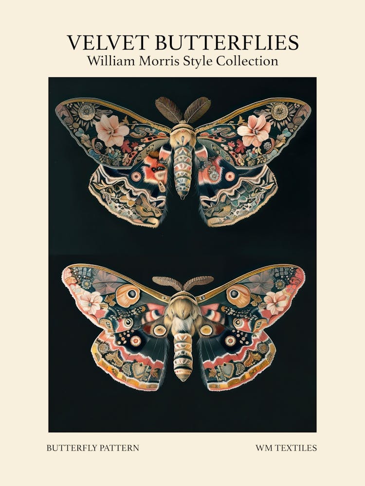 Velvet Butterflies Collection Butterfly Pattern William Morris Style 3