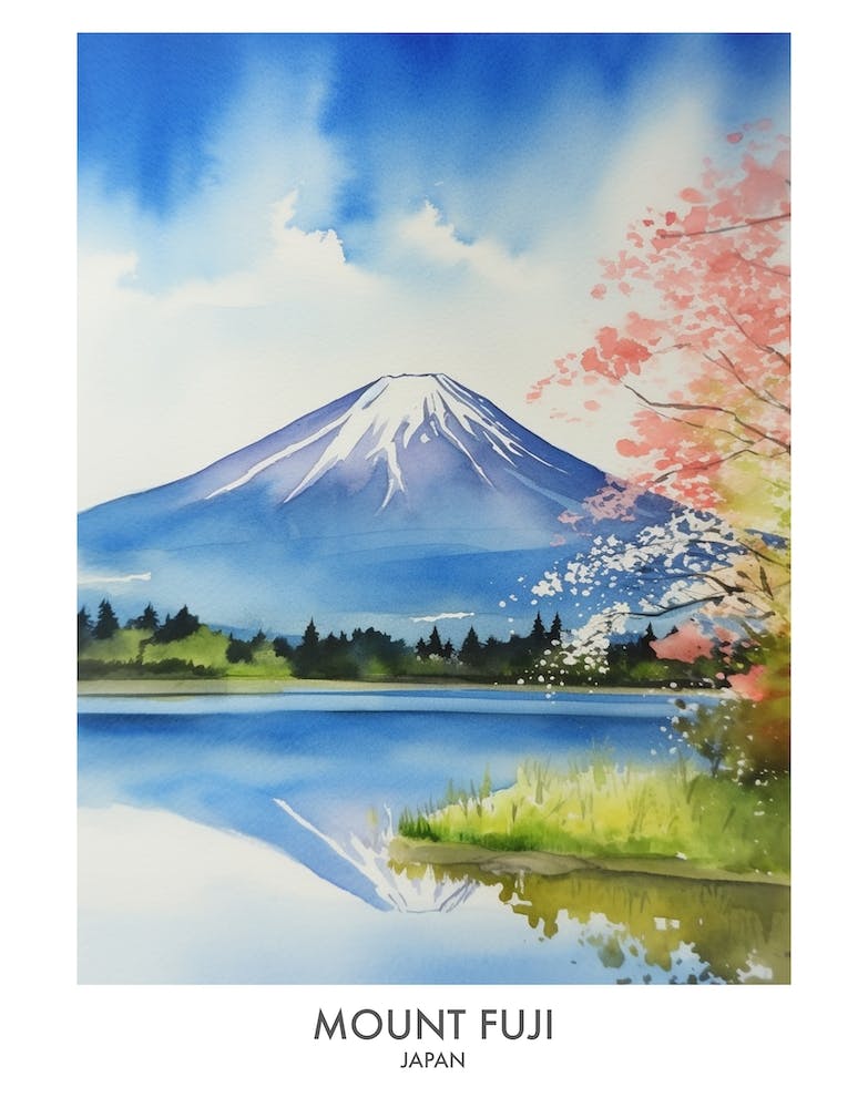 Mount Fuji 4 Aquarell Reiseposter