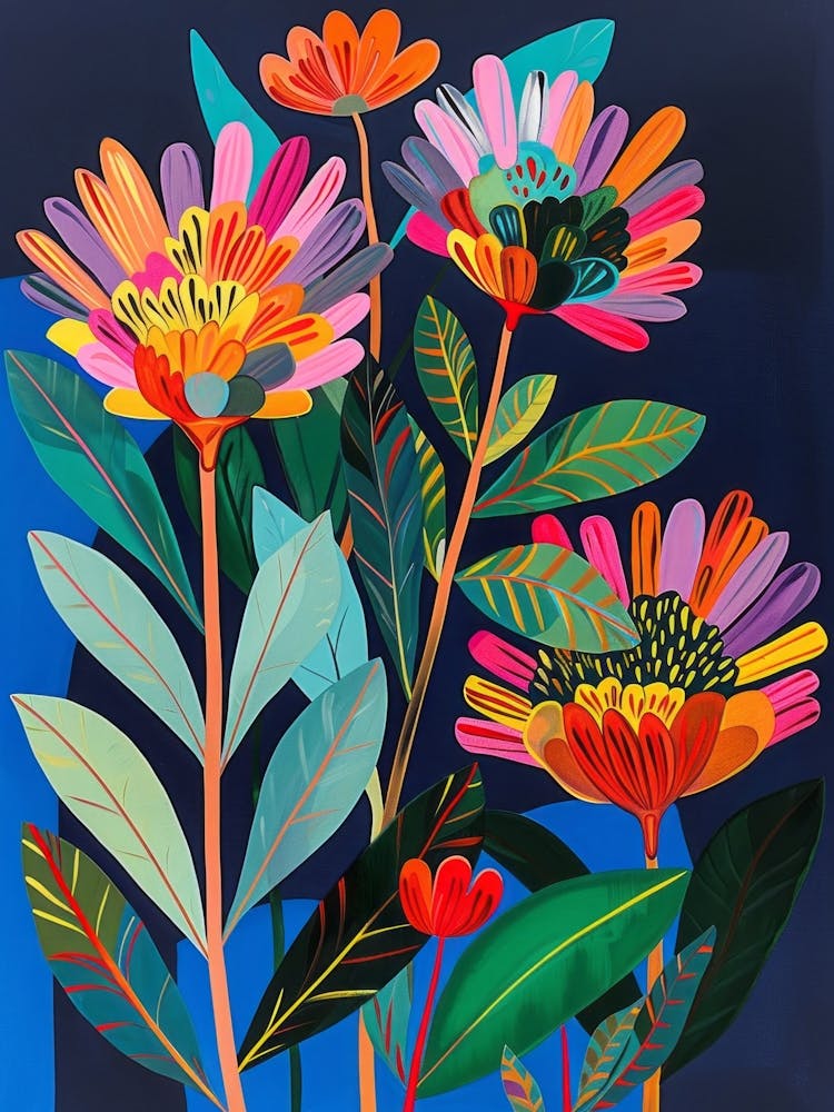 Helle Wildblumen. Botanische Dekorative Gouache auf dunklem Hintergrund