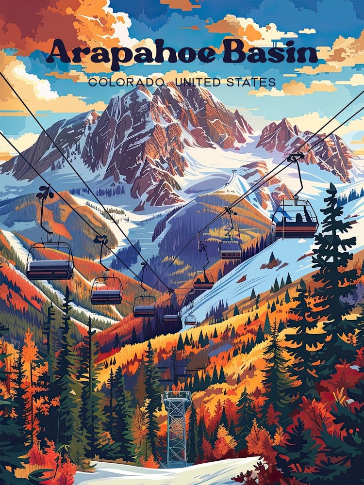 Arapahoe Basin Colorado Ski Area Travel Art Illustration