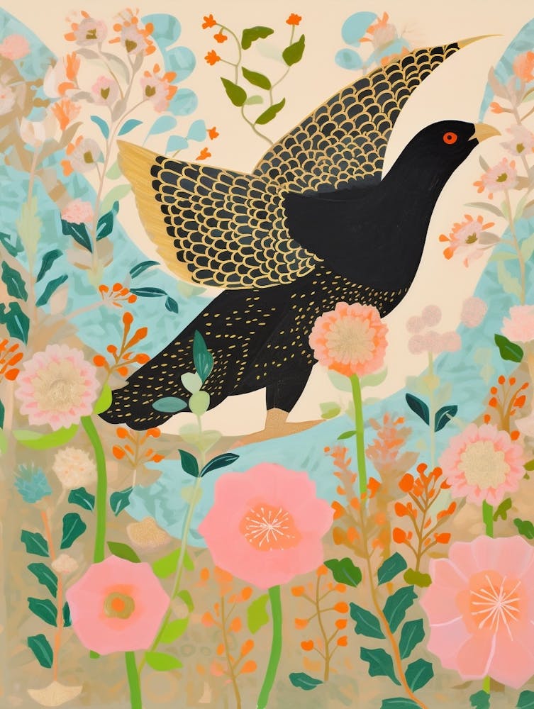 Maximalist Bird Painting Blackbird 4