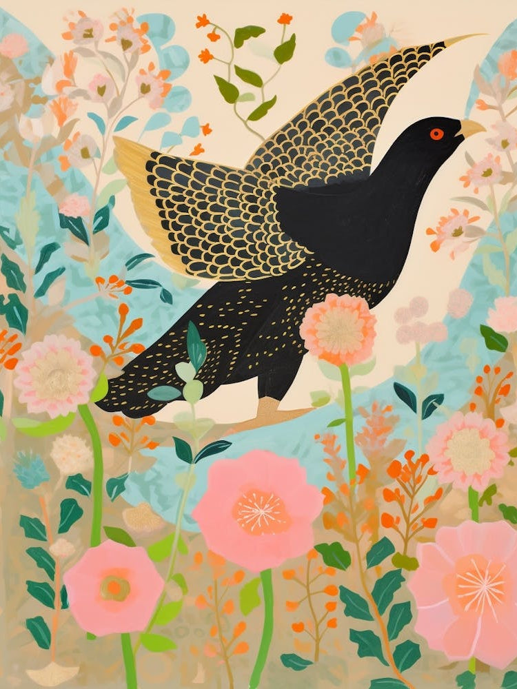 Maximalist Bird Painting Blackbird 4