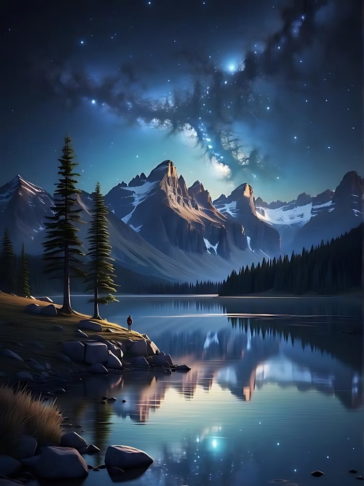Night Sky Over Lake