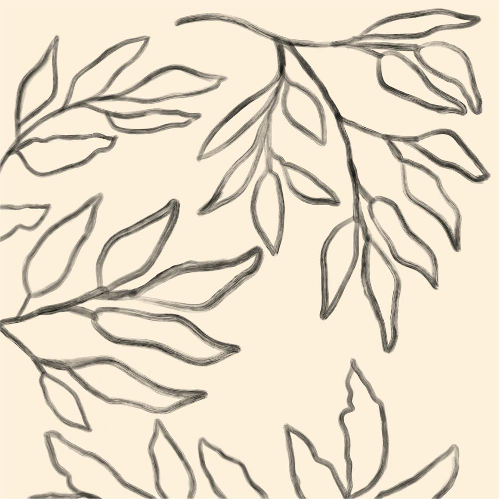 Monochrome Black and Beige Leaf Drawing