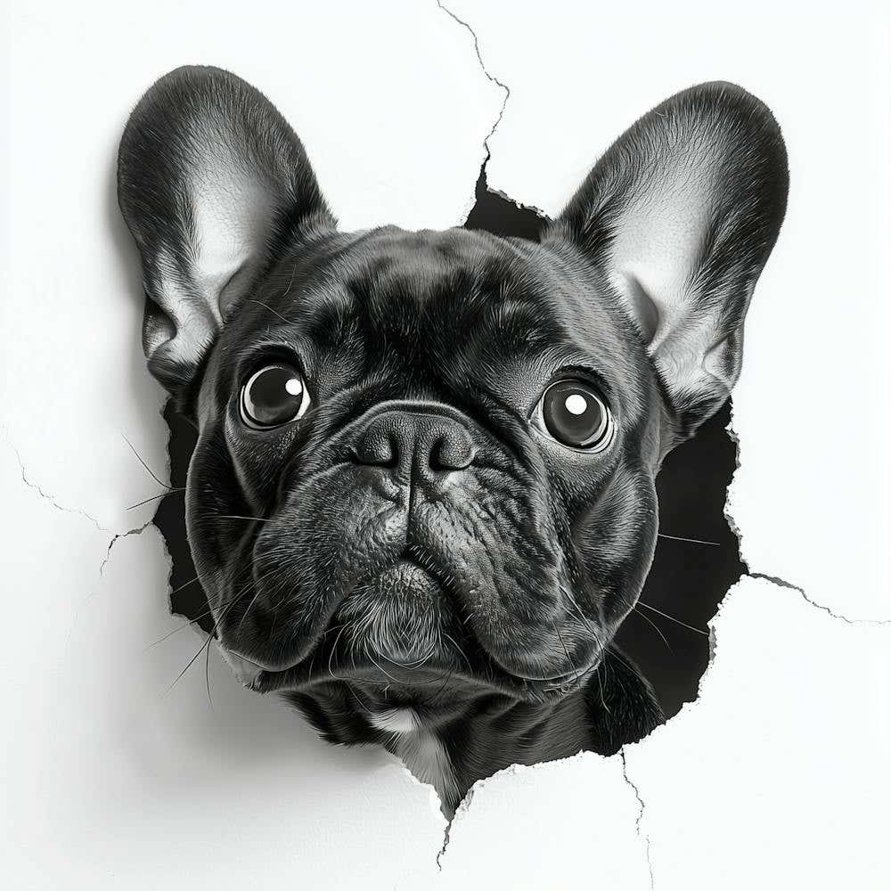 French Bulldog Peering Out Through A Hole In The Wall