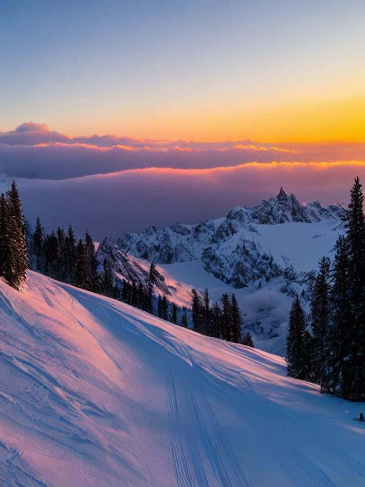 Courmayeur, Italy Sunrise 2 Skiing Poster