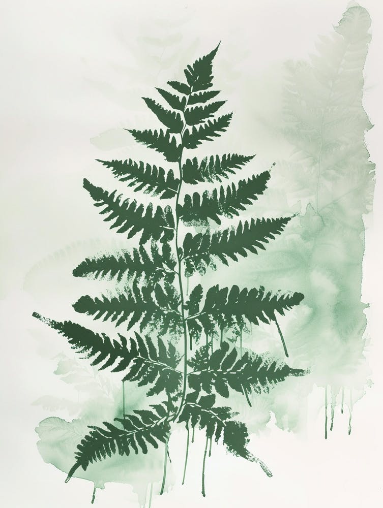 Green Ink Painting Of A Golden Leather Fern 4