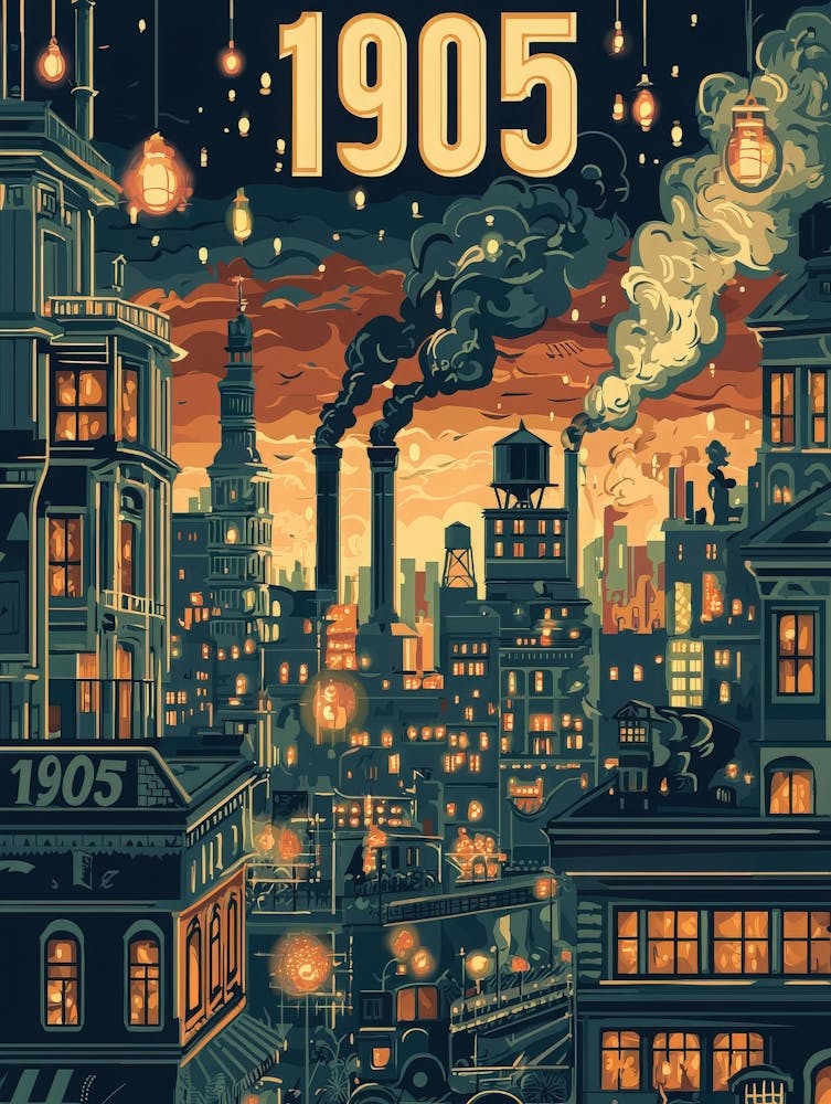 Aihrgdesign A Nostalgic Poster Of A 1905 City Skyline At Dusk 317eda9a B6b8 4438 8008 67f57208dbe4 0