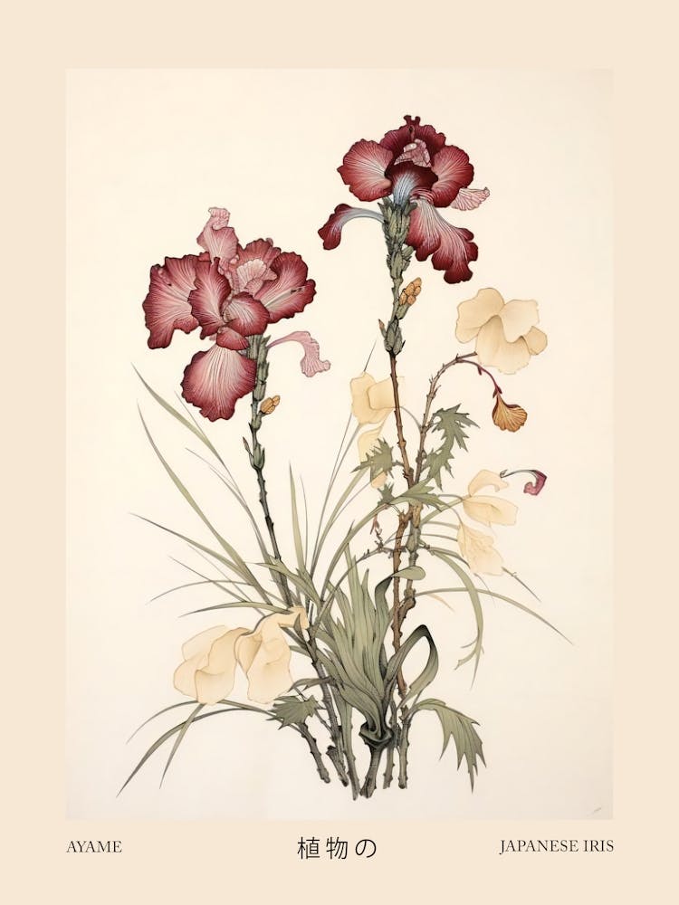 Ayame Japanese Iris 1 Vintage Japanese Botanical Poster