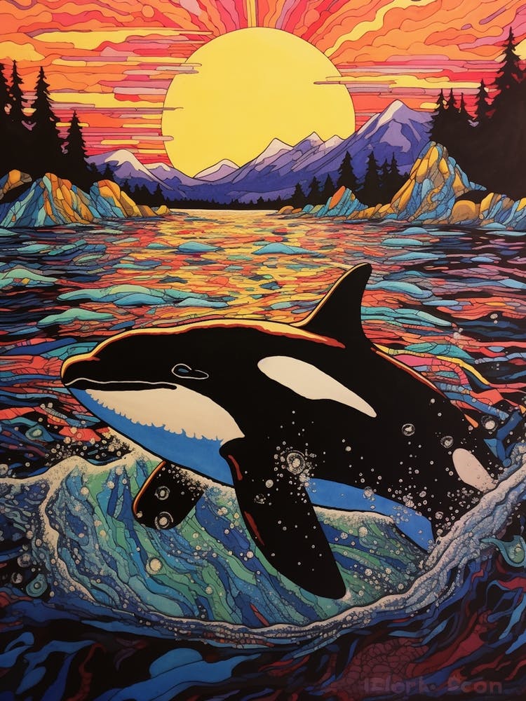 Vivid Orca Whale Doodle