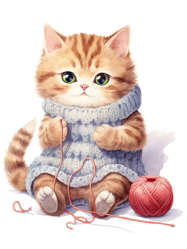 Kawaii Cat Drawings Knitting 1