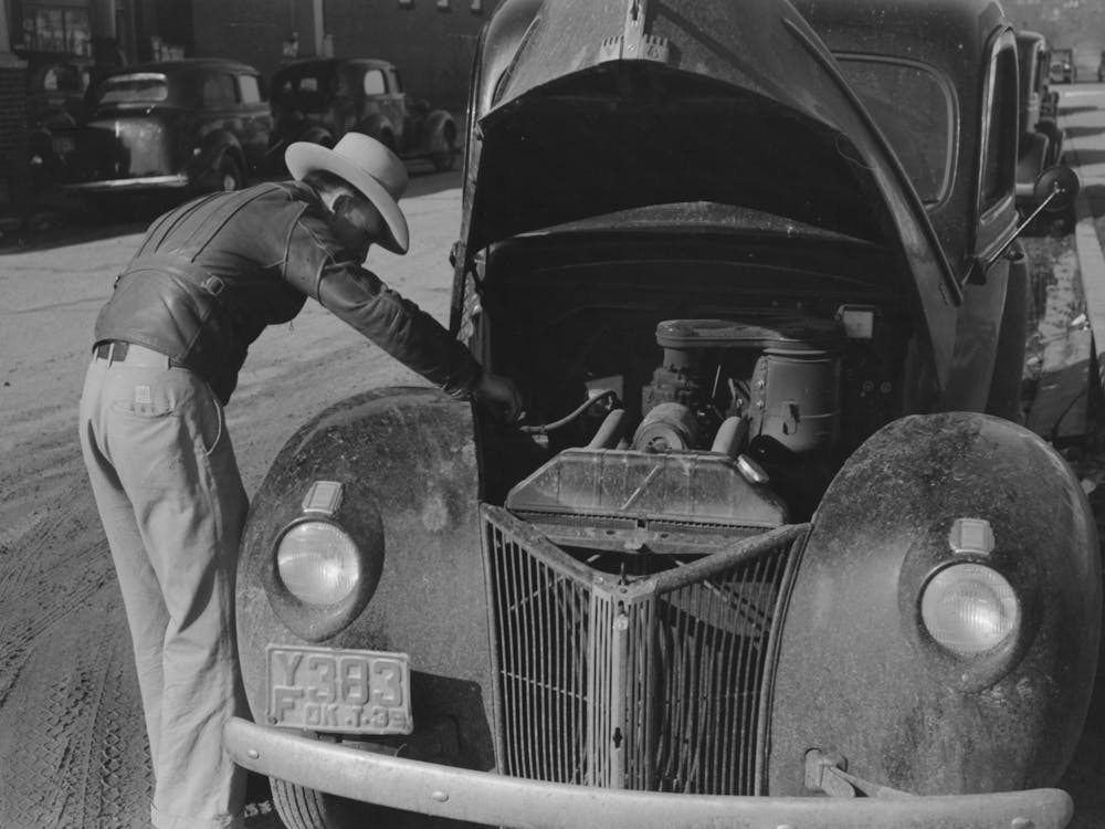 Farmer Working On His Car While He Is In Town, Eufaula, Oklahoma By Russell Lee