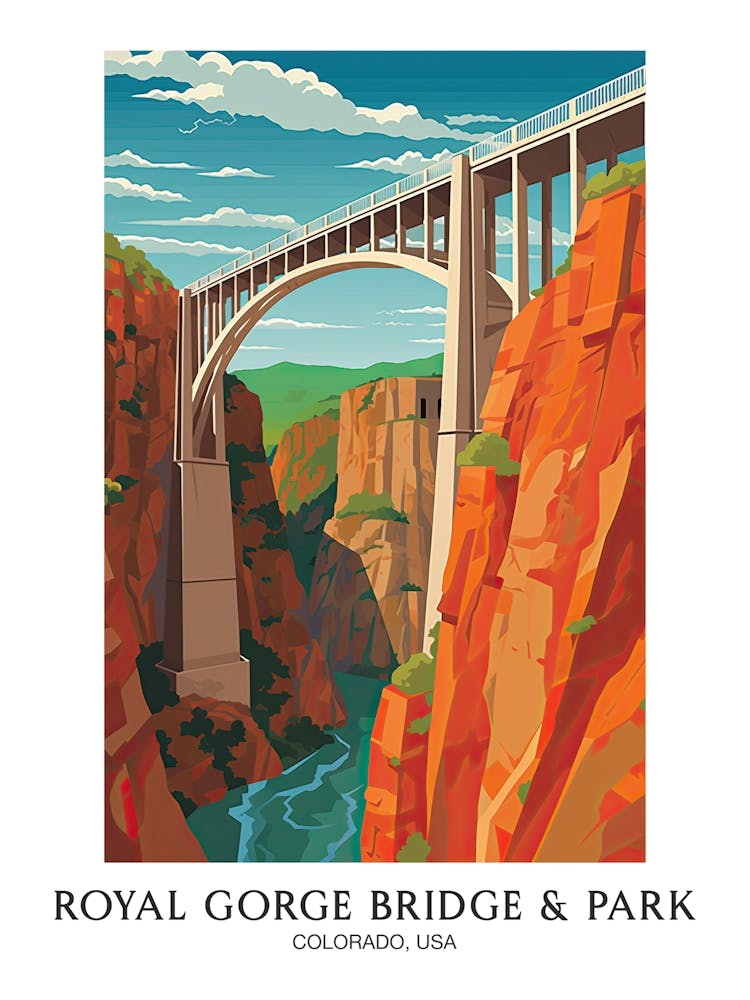 Royal Gorge Bridge & Park, Colorado, Usa Colourful Travel Poster