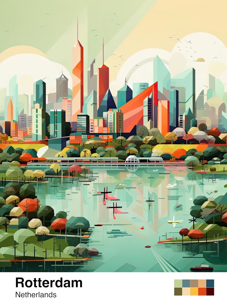 Rotterdam, Netherlands, Geometric Illustration 3 Poster