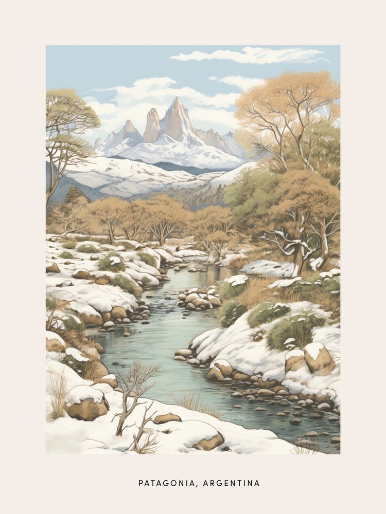 Vintage Winter Poster Patagonia Argentina 3