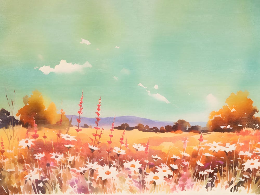Retro Wildflowers Landscape