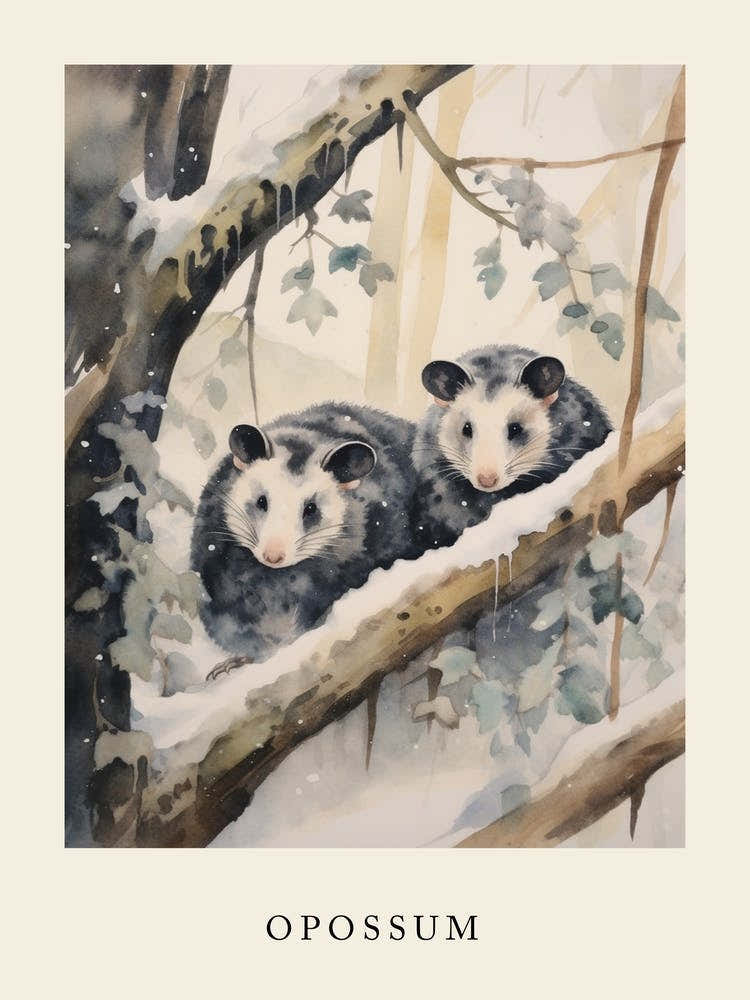 Winter Watercolour Opossum 3 Poster