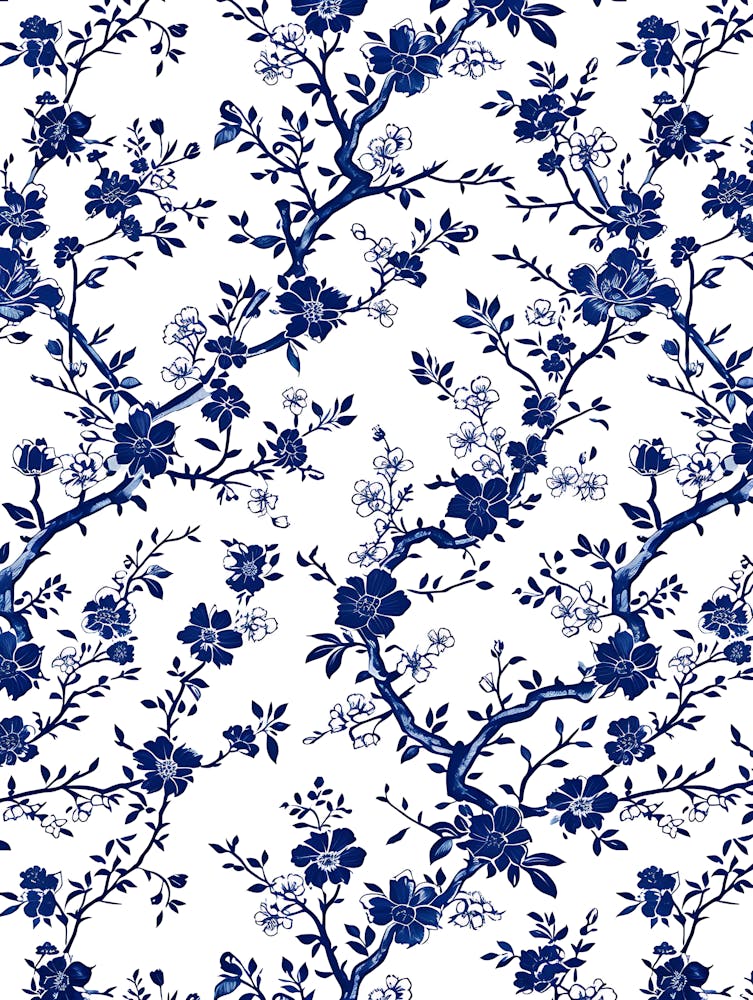 Blue And White Floral Wallpaper