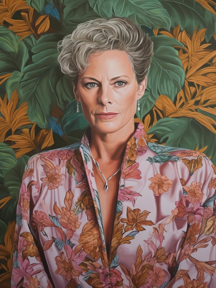 Floral Handpainted Portrait Of Jamie Lee Curtis 2