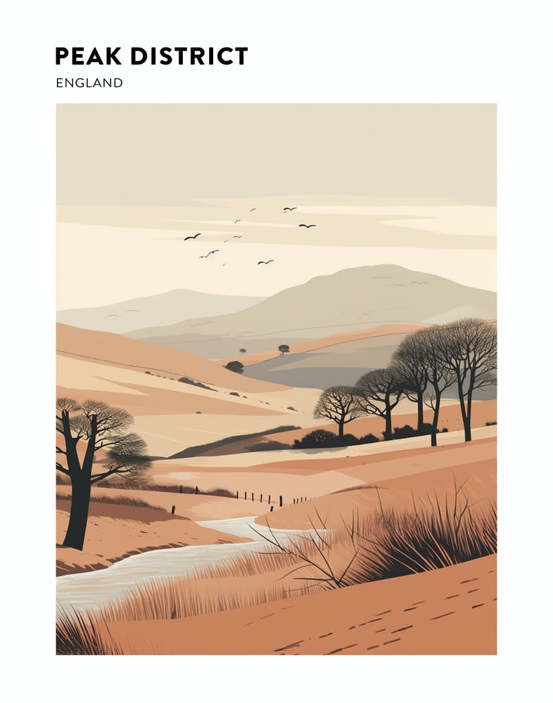 Peak District National Park England 3 Hiking Trail Landscape Poster