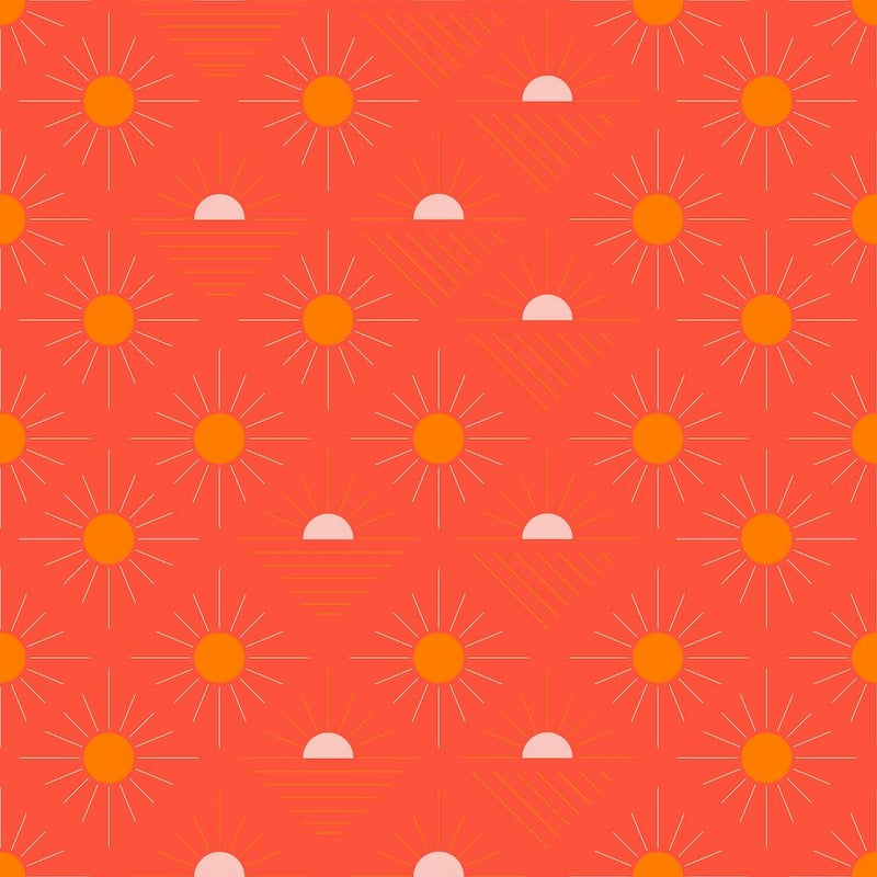 Geometric Pattern With Light Pink And Orange Sunshine On Vibrant Red Square