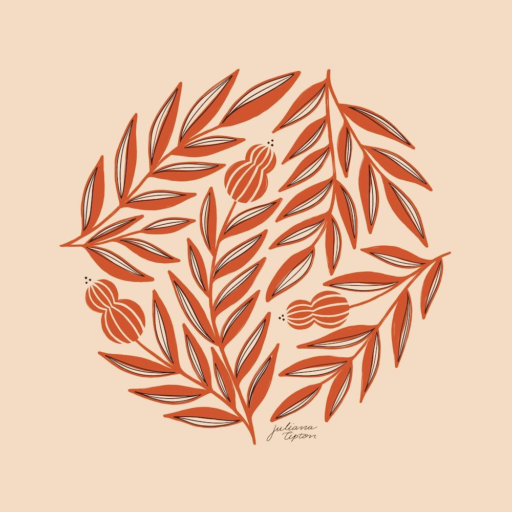 Red Buds And Vine Round Floral