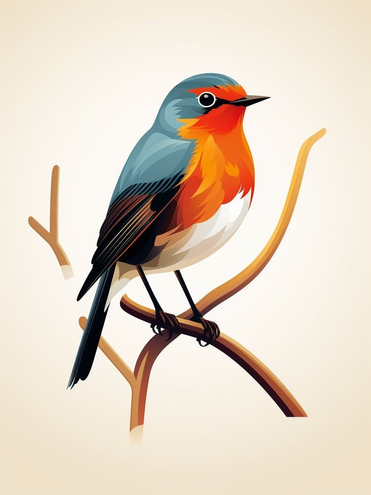 Colourful Geometric Bird European Robin 2