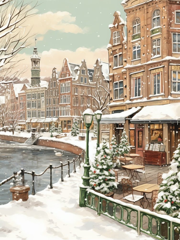 Vintage Winter Illustration Amsterdam Netherlands 7