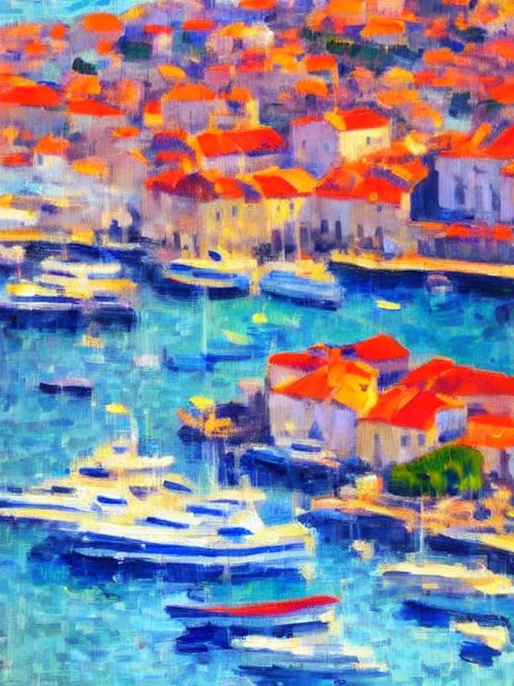Port Of Dubrovnik Croatia Brushwork Painting harbour