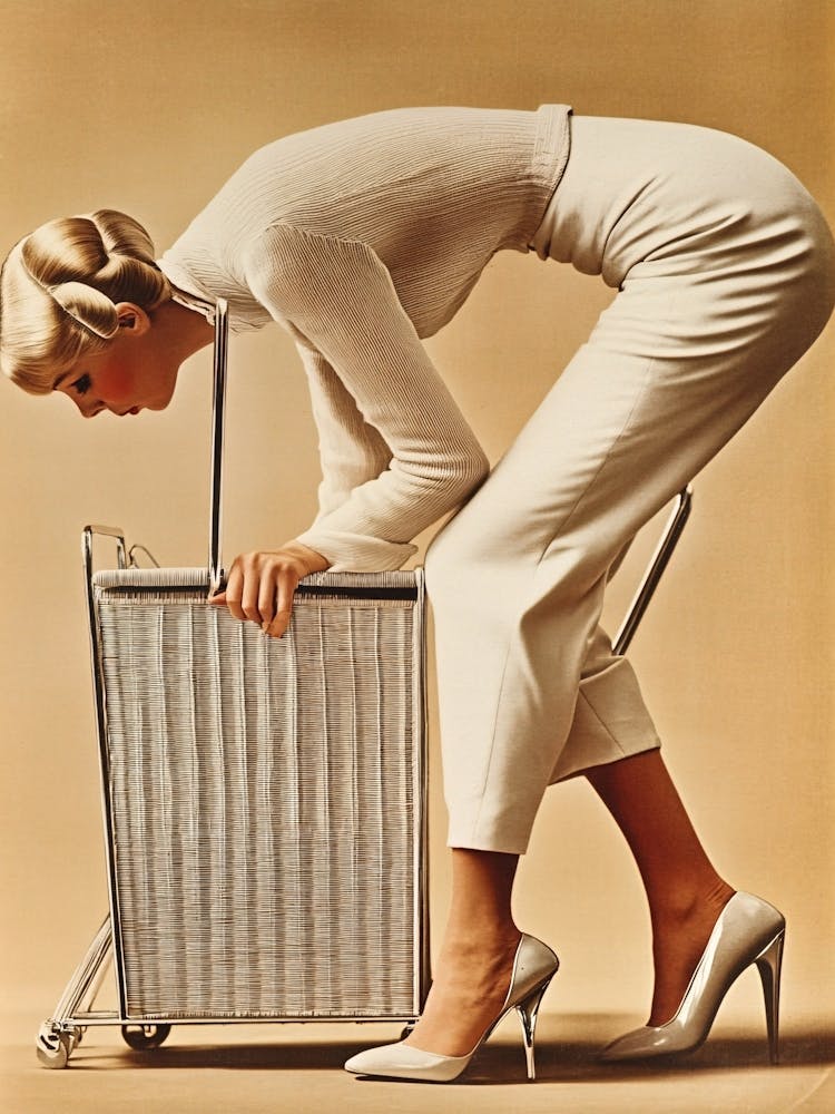 Woman Pushing A Suitcase