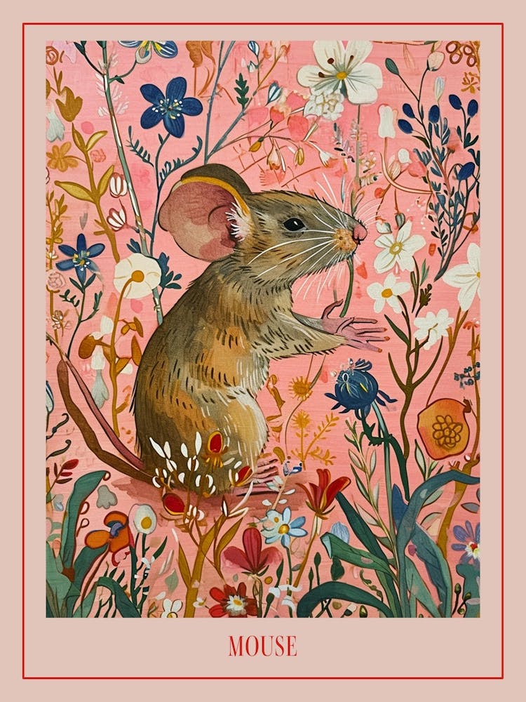 Floral Animal Painting Mouse 2 Poster
