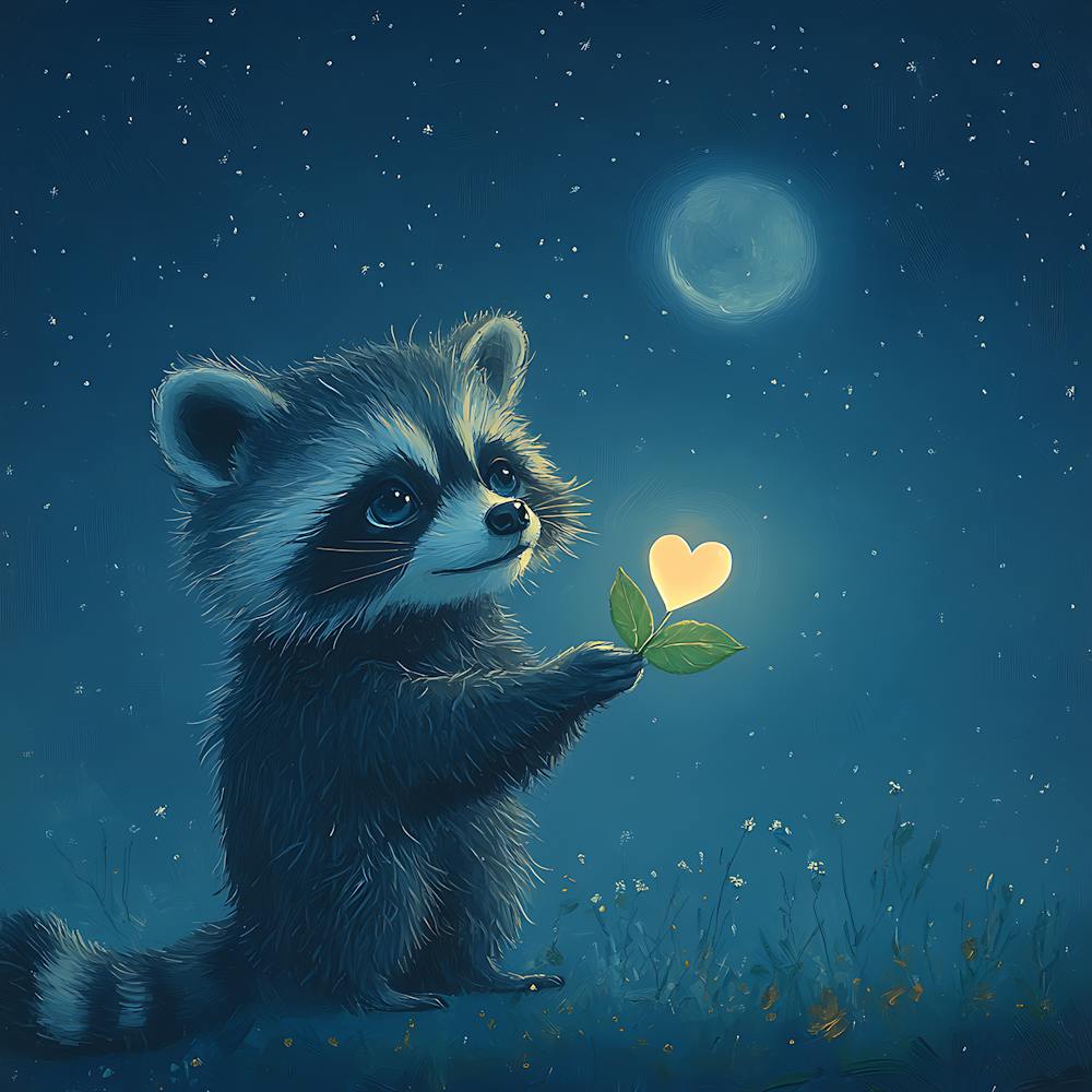 Curious Raccoon with Heart Leaf Backdrop 9
