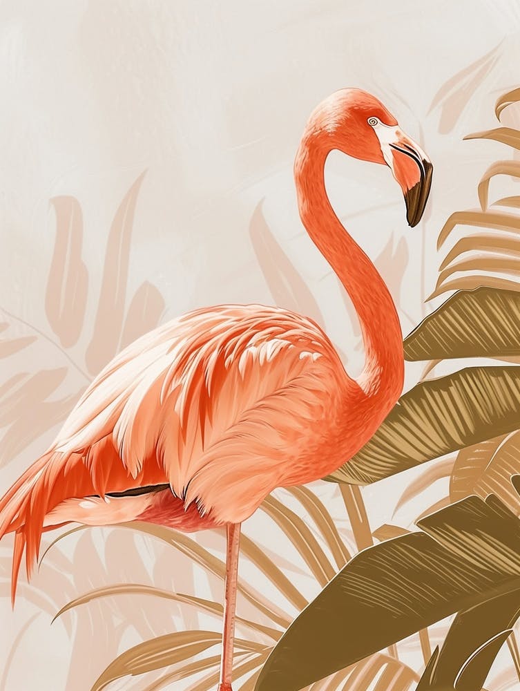 American Flamingo And Bird Of Paradise Minimalist Illustration 4