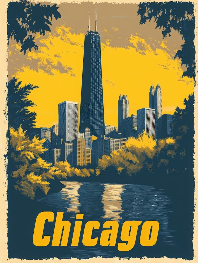 Aihrgdesign A Vintage Travel Poster Of Chicago Featuring The 5