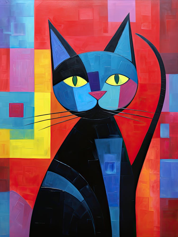 Abstracted Elegance: Cubist Minimalism with Cats