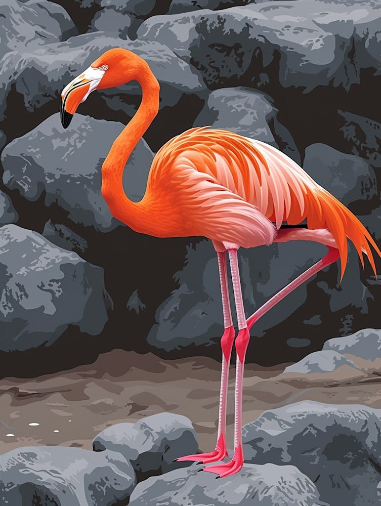 Greater Flamingo Galapagos Islands Ecuador Tropical Illustration 2