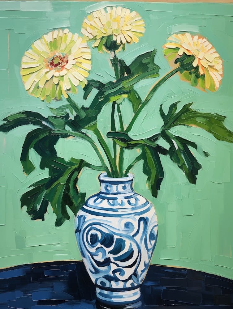 Flowers In A Vase Still Life Painting Chrysanthemum 4