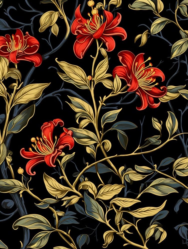 Winter Honeysuckle 4 William Morris Style Winter Florals