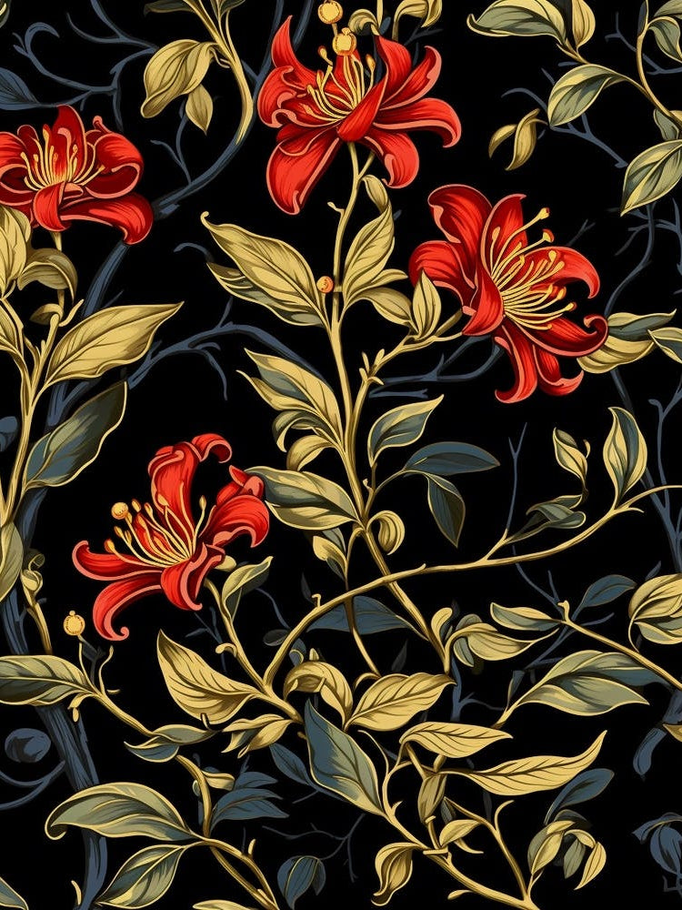 Winter Honeysuckle 4 William Morris Style Winter Florals