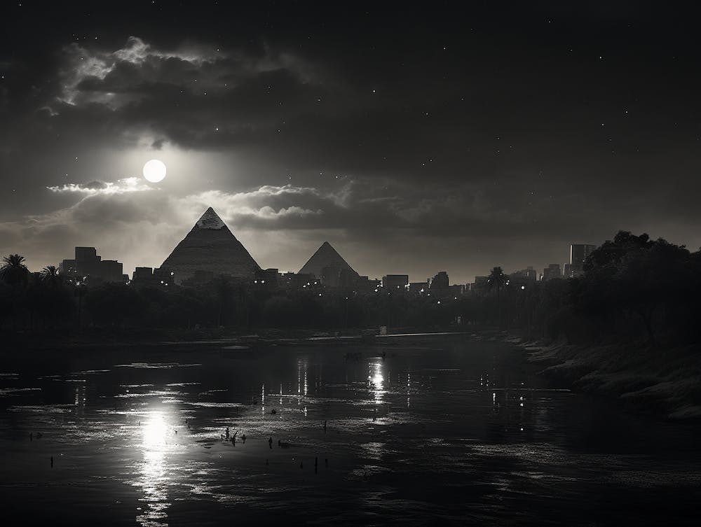 Schwarz-Weiß-Fotografie von Kairo Ägypten Nil 1