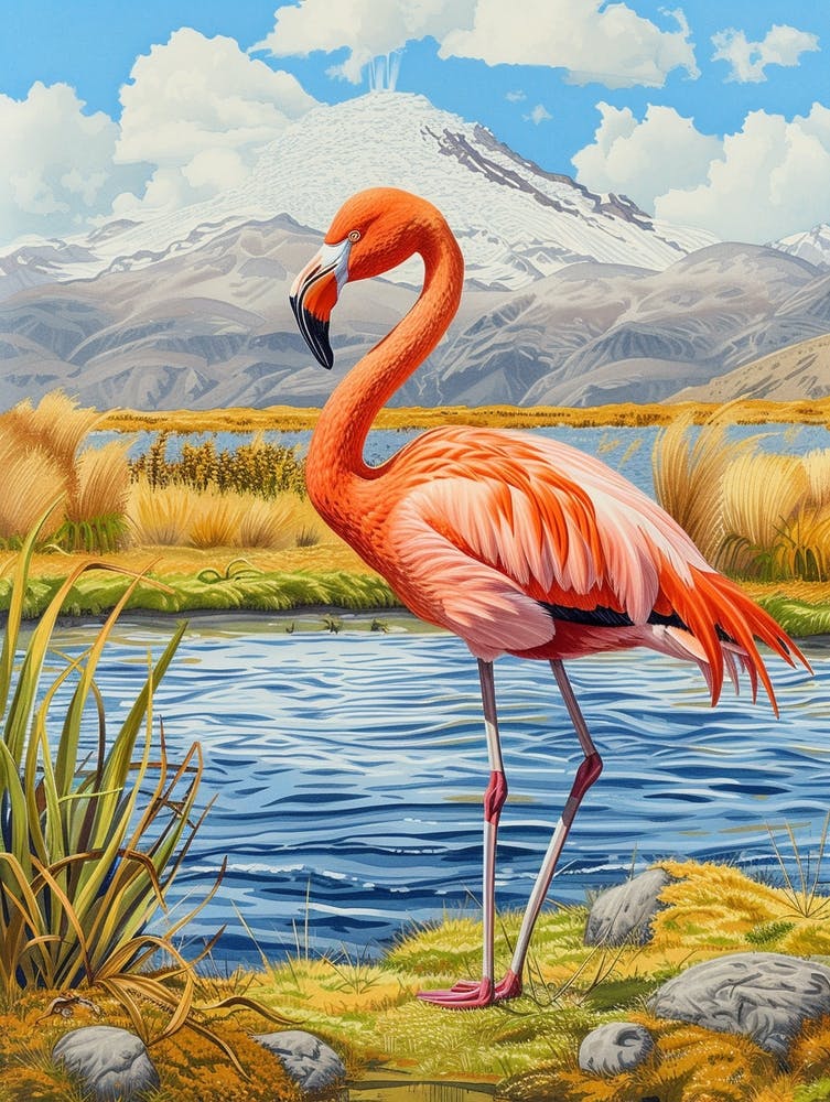 Greater Flamingo Andean Plateau Chile Tropical Illustration 3