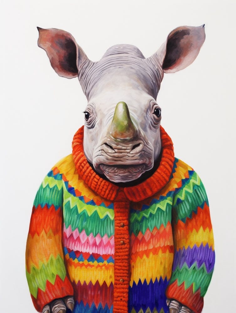Baby Animal Wearing Sweater Rhinoceros 2