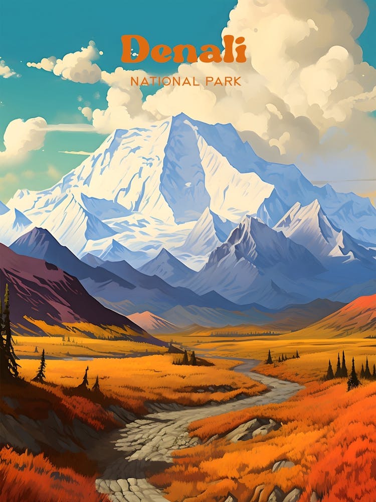 Denali National Park Alaska Mountain Travel Art